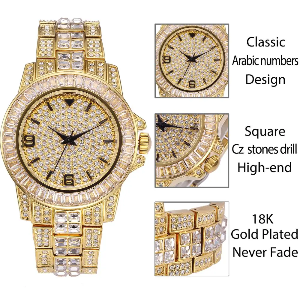 Dropshipping MISSFOX Iced Out Luxury Wristwatch Baguette Diamond Watch Silver Hip Hop Classy Quartz Men With Gifts Box | Наручные часы
