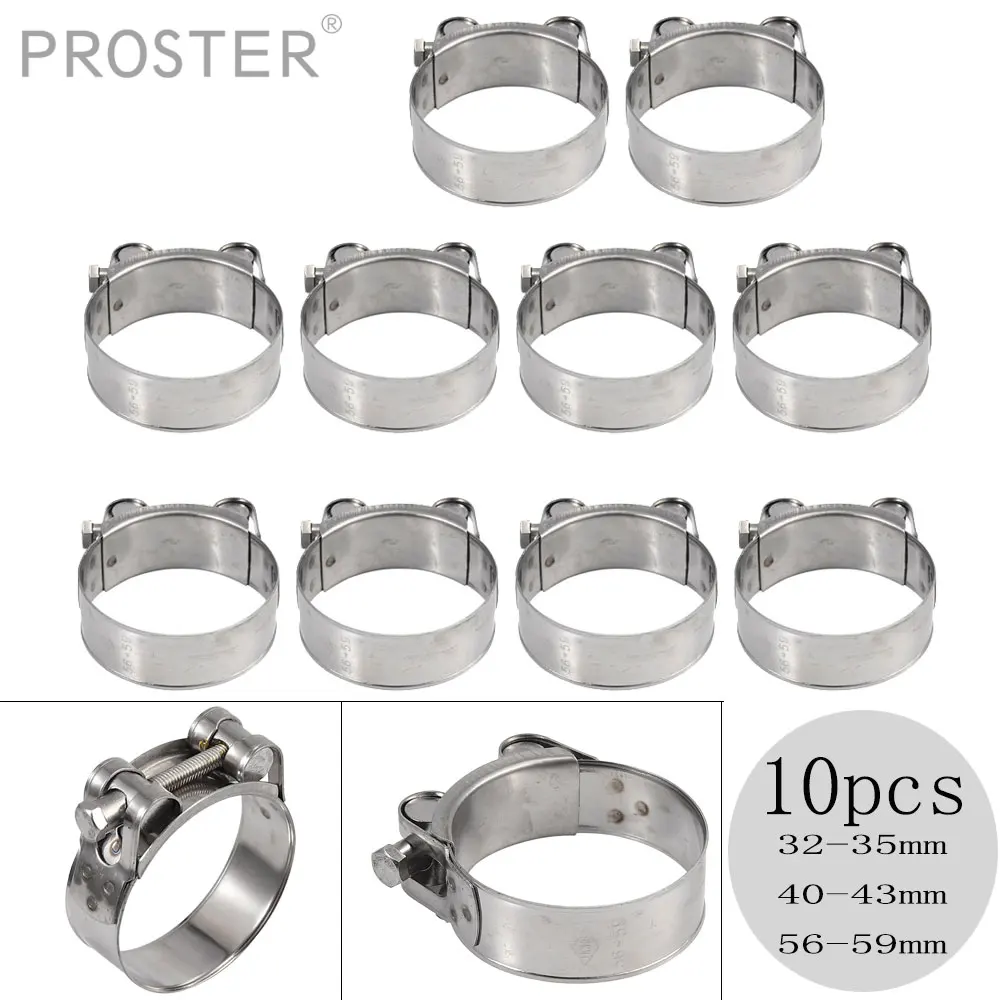 Proster 10Pcs Stainless Steel Hose Clamp 32-35mm/40-43mm/56-59mm For Oil Water Gas Hose Heavy Duty Exhaust Turbocharged Car
Proster 10Pcs Stainless Steel Hose Clamp 32-35mm/40-43mm/56-59mm For Oil Water Gas Hose Heavy Duty Exhaust Turbocharged Car