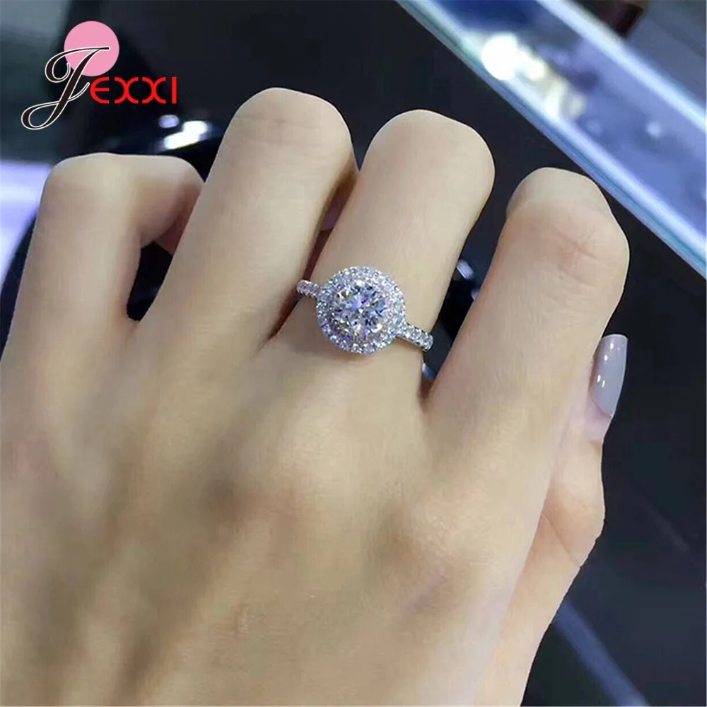 Bling CZ камень круглая петля украшение для пальцев кольца серебро 925 пробы сияющий