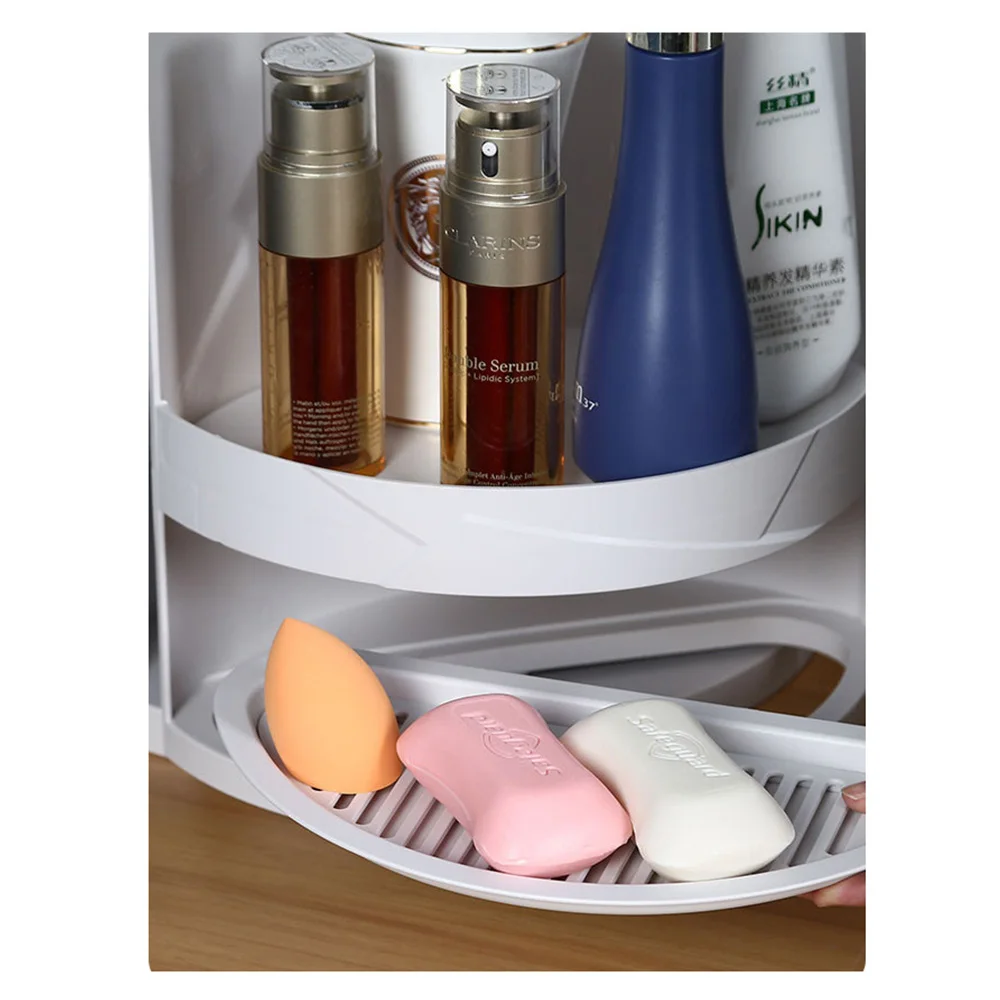 Creative bathroom corner shelf Kitchen and bathroom rotating storage rack Triangular finishing rack for vanity 
Creative bathroom corner shelf Kitchen and bathroom rotating storage rack Triangular finishing rack for vanity