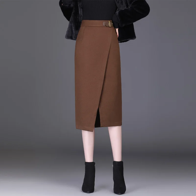 

Женская модная облегающая повседневная юбка с высокой талией средней длины на осень и зиму, офисный женский элегантный шикарный черный кос...