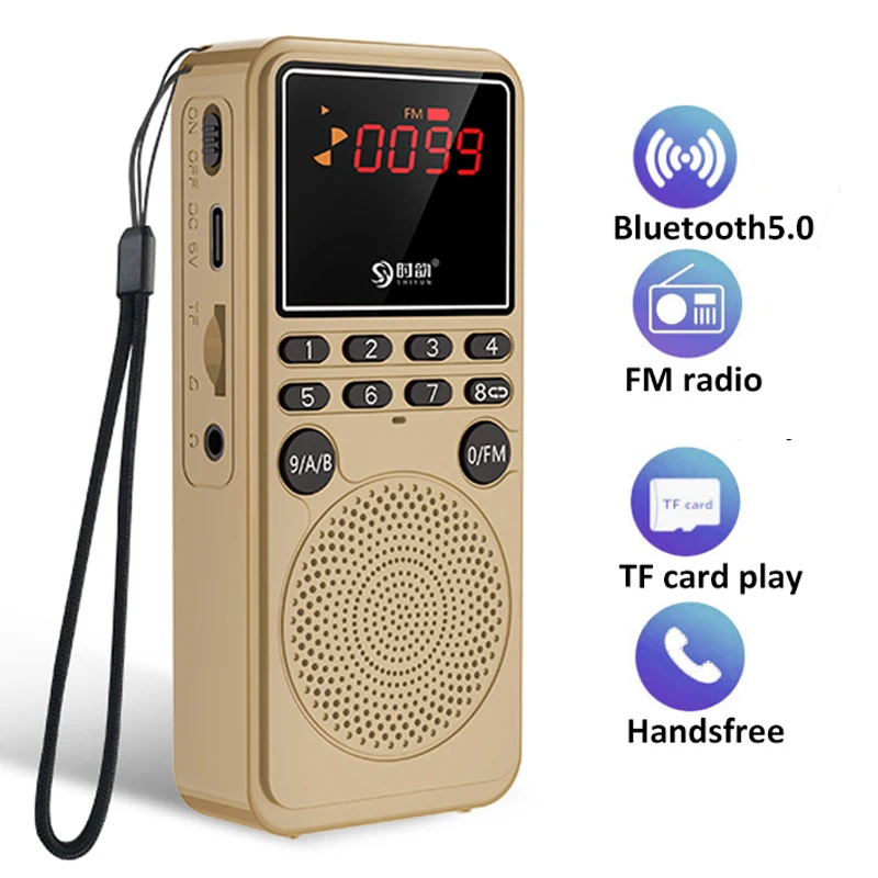 

Mini FM Radio Portable Bluetooth 5.0 Speaker Recorder Stereo Music Player Support Handsfree TF Card AUX Automatic Channel Search