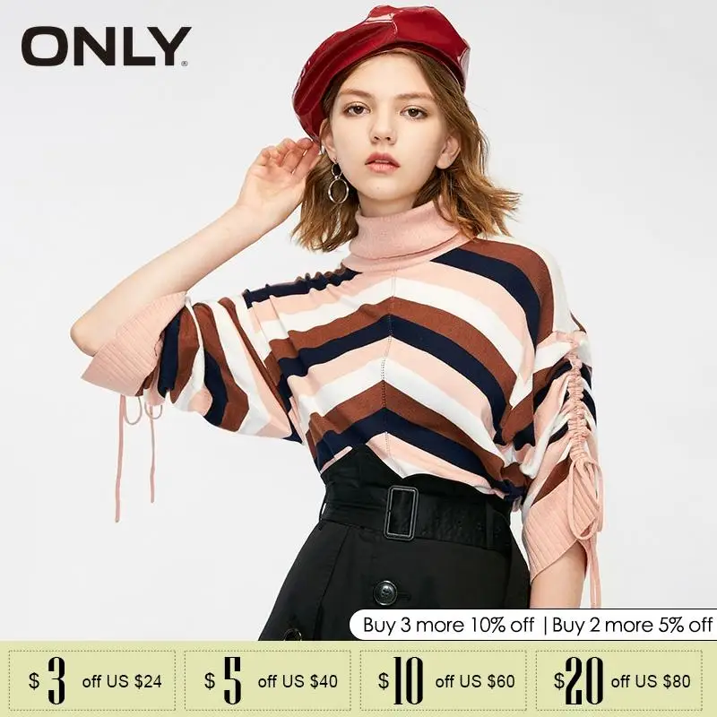 ONLY striped turtleneck design knitted sweater women | 118324554 Женская одежда