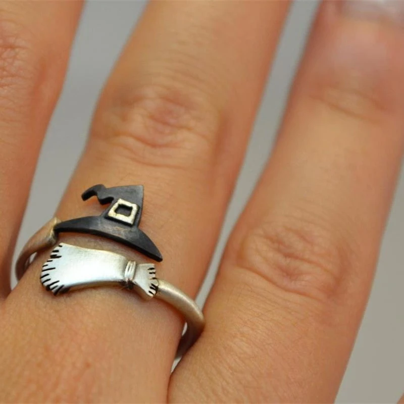 Halloween Ghost Black Witch Hat Silver Color Broom Opening Adjustable Ring Party Holiday Women Fashion Jewelry
Halloween Ghost Black Witch Hat Silver Color Broom Opening Adjustable Ring Party Holiday Women Fashion Jewelry