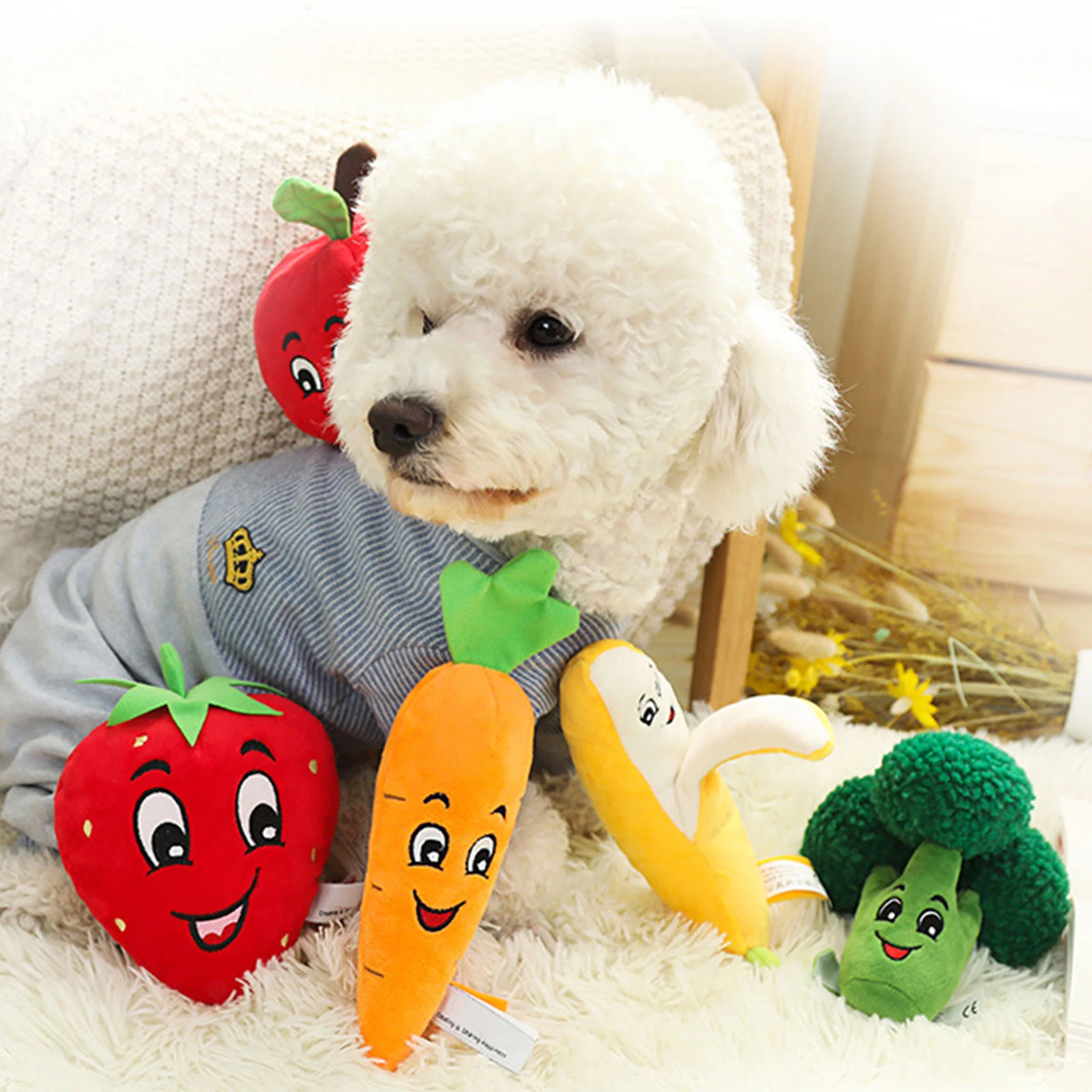 Pet Voice Plush Comfort Toy Voice Pet Puzzle Toy Fruit Vegetable Plush Pet Bite Toy Suitable For Dogs Of All Sizes
Pet Voice Plush Comfort Toy Voice Pet Puzzle Toy Fruit Vegetable Plush Pet Bite Toy Suitable For Dogs Of All Sizes