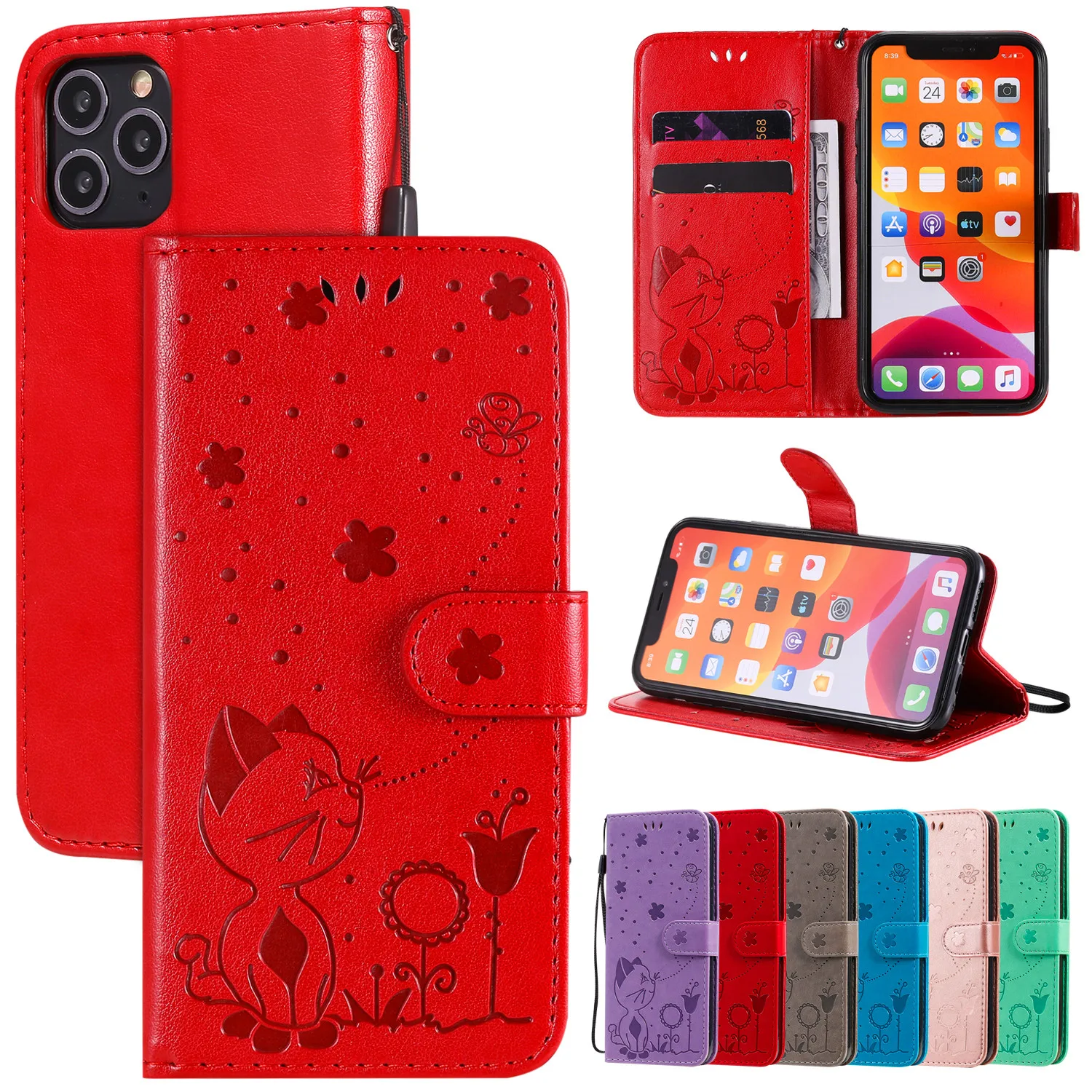 Роскошный чехол-книжка с тиснением для iPhone 12 Mini 11 Pro Max XR X XS 6 6S + 7 8 Plus 5 5S SE 2020 кожаный
