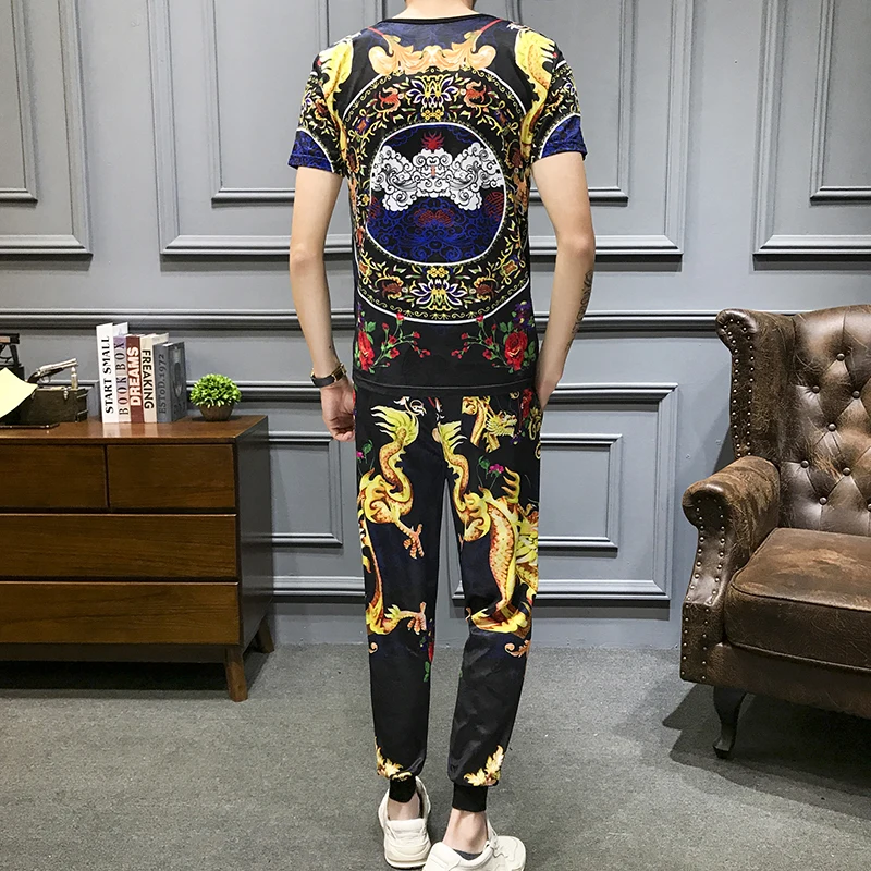 High Spring 2020 Quality Tracksuit Top And Pants Men Dragon Print Short Sleeve T Shirt 2 Piece Set Men Slim Fit Outfits Men Set 
High Spring 2020 Quality Tracksuit Top And Pants Men Dragon Print Short Sleeve T Shirt 2 Piece Set Men Slim Fit Outfits Men Set