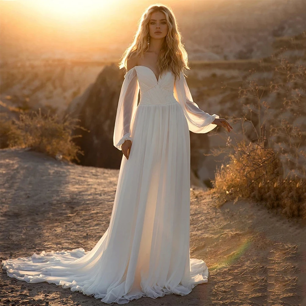 Bohemian Wedding Dresses 2021 Sweeiheart Neck Long Puff Sleeves Backless Chiffon Sweep Train Bridal Gowns Vestido De Novia
Bohemian Wedding Dresses 2021 Sweeiheart Neck Long Puff Sleeves Backless Chiffon Sweep Train Bridal Gowns Vestido De Novia