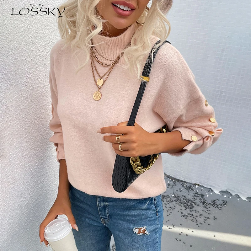 Elegant Women Knitted Turtleneck Sweater Casual Long Sleeve White Basic Top Korean Fashion Button Solid Sweaters Autumn 2021
Elegant Women Knitted Turtleneck Sweater Casual Long Sleeve White Basic Top Korean Fashion Button Solid Sweaters Autumn 2021
