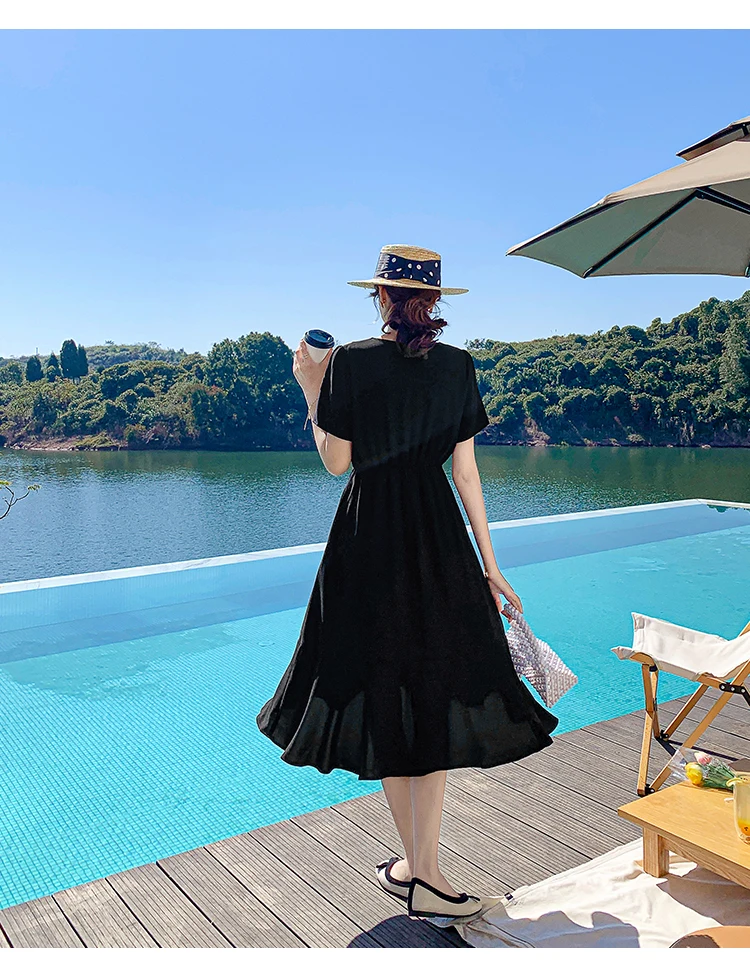 Women's Dresses Chiffon Short Sleeve Dresse Loose Plus Size Solid Fashion Casual V-neck A-LINE Dress Lady Mid-Calf Houthion
Women's Dresses Chiffon Short Sleeve Dresse Loose Plus Size Solid Fashion Casual V-neck A-LINE Dress Lady Mid-Calf Houthion