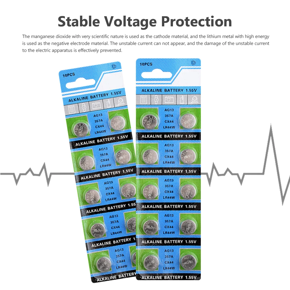 10pcs AG13 1.5V LR44 L1154 RW82 RW42 SR1154 SP76 A76 357A pila lr44 SR44 AG 13 Alkaline Button Cell Coin Battery
10pcs AG13 1.5V LR44 L1154 RW82 RW42 SR1154 SP76 A76 357A pila lr44 SR44 AG 13 Alkaline Button Cell Coin Battery