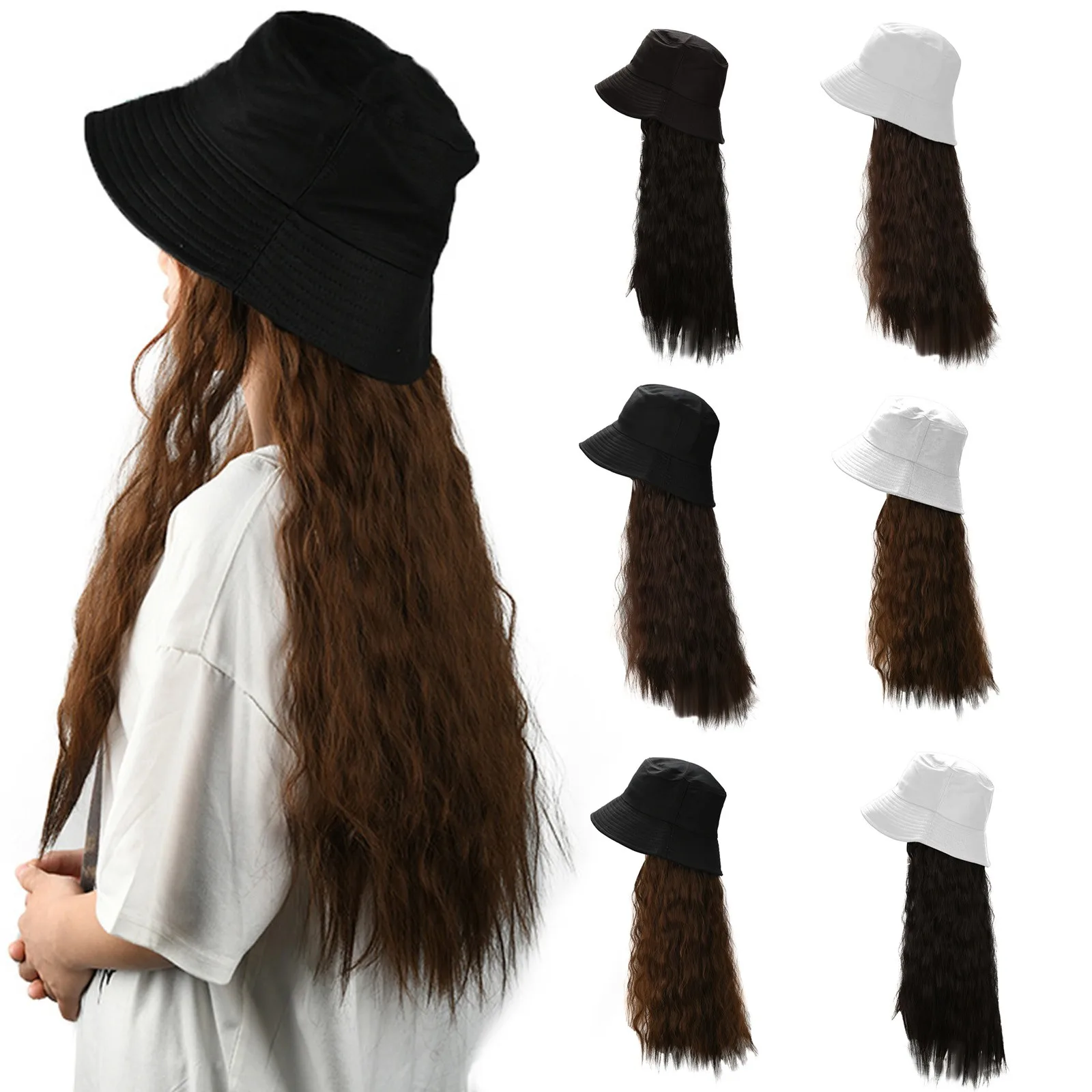 2021 Women's Fisherman Cap With Hair Wave Curly Hairstyle Adjustable Wig Hat Attached Long Hair Fashion Multifunction Beach Hat
2021 Women's Fisherman Cap With Hair Wave Curly Hairstyle Adjustable Wig Hat Attached Long Hair Fashion Multifunction Beach Hat