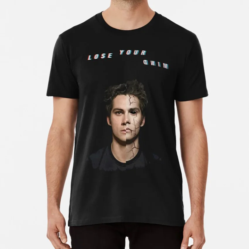 Футболка с надписью lose your mind stiles stilinski wolf dylan obrien tyler posey crystal reed allison|Мужские