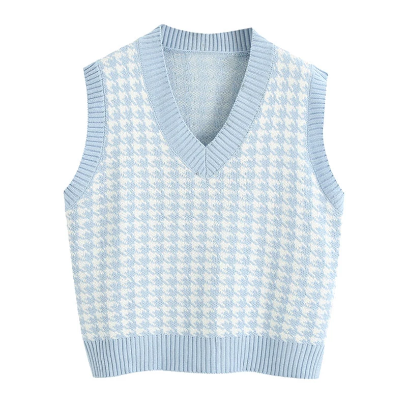 Women Knitted Sweater Vest Fashion Loose Vintage Female Waistcoat Chic Oversize Houndstooth Sweater Tops Women Clothes Outfit
Women Knitted Sweater Vest Fashion Loose Vintage Female Waistcoat Chic Oversize Houndstooth Sweater Tops Women Clothes Outfit