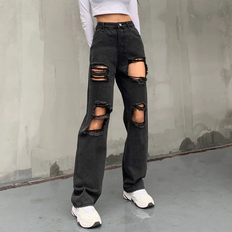 New Straight Tube Wild Sexy Exaggerated Hole Ripped Black Beggar Street Hip-Hop Jeans Ladies Pants for Women 2022
New Straight Tube Wild Sexy Exaggerated Hole Ripped Black Beggar Street Hip-Hop Jeans Ladies Pants for Women 2022
