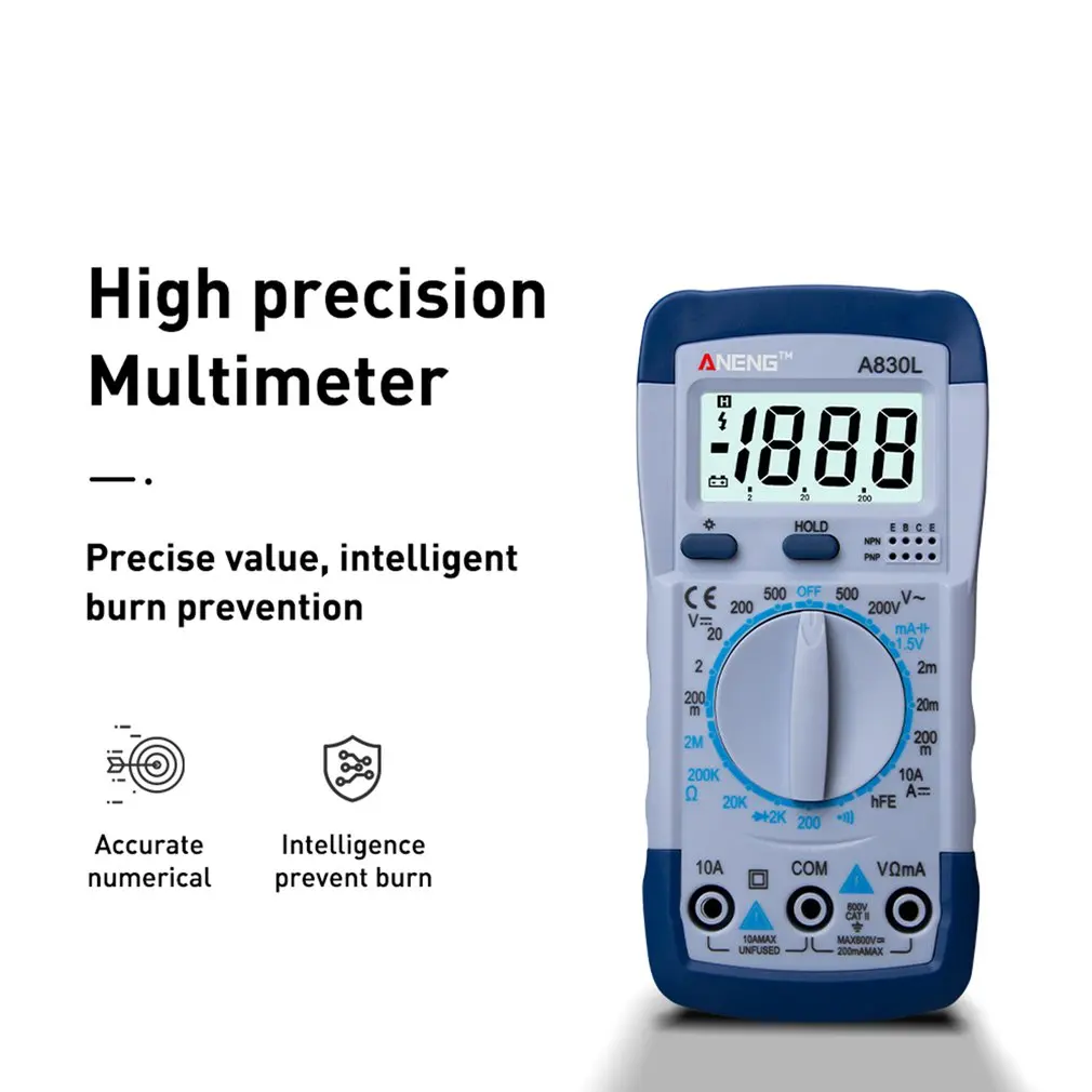 ANENG A830L LCD Digital Multimeter Voltage Diode Freguency Multitester Current Tester Luminous Display with Buzzer Function
ANENG A830L LCD Digital Multimeter Voltage Diode Freguency Multitester Current Tester Luminous Display with Buzzer Function