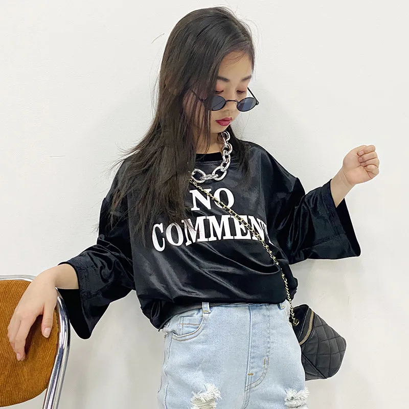 Girls' velvet T-shirt 2021 spring new medium and big kids letter printing short-sleeved all-match top
Girls' velvet T-shirt 2021 spring new medium and big kids letter printing short-sleeved all-match top