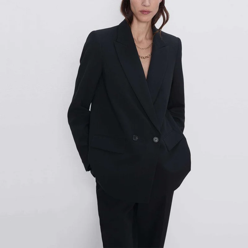 Autumn and winter women's blazer jacket casual solid color double-breasted pocket decorative coat
Autumn and winter women's blazer jacket casual solid color double-breasted pocket decorative coat