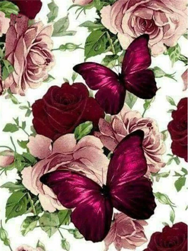 

JMINE Div 5D Rose Flower Leaves Leaf Butterfly Full Diamond Painting cross stitch kits art Scenic 3D paint by diamonds