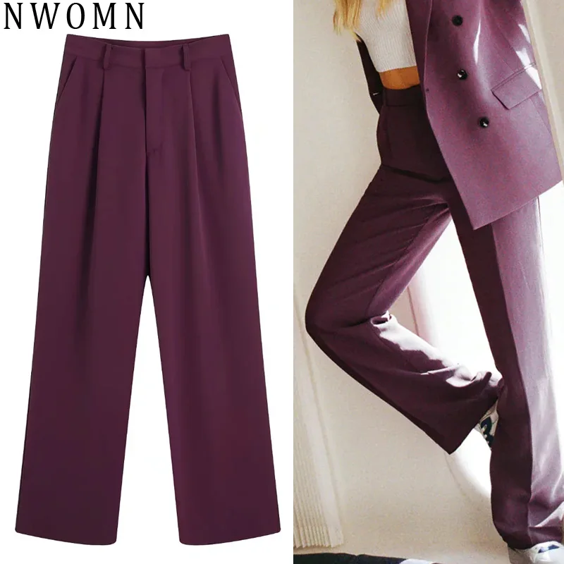 NWOMN Za 2021 Purple Wide Leg Pants For Women Office Trouser Suits High Waist Straight Woman Trousers Autumn Fashion Baggy Pants
NWOMN Za 2021 Purple Wide Leg Pants For Women Office Trouser Suits High Waist Straight Woman Trousers Autumn Fashion Baggy Pants