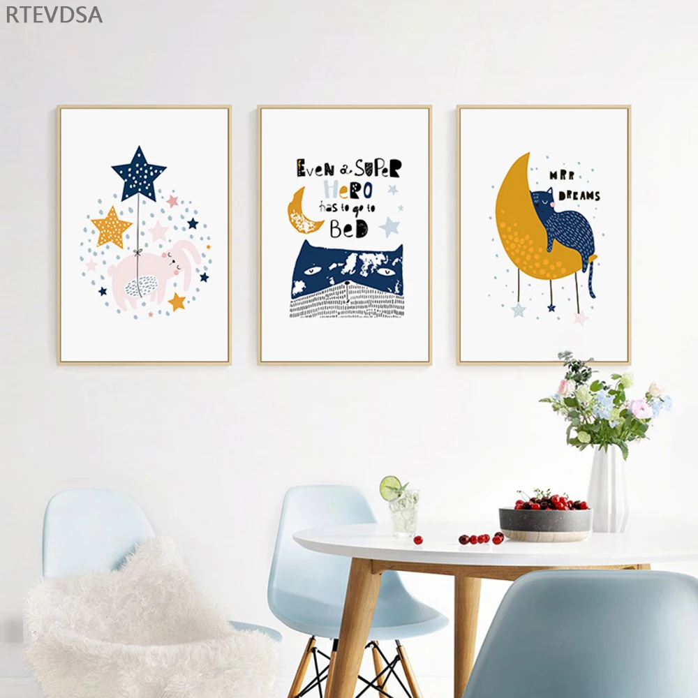 Cartoon animal poster cat rabbit moon stars cute canvas painting kindergarten children bedroom decoration baby room decoration
Cartoon animal poster cat rabbit moon stars cute canvas painting kindergarten children bedroom decoration baby room decoration