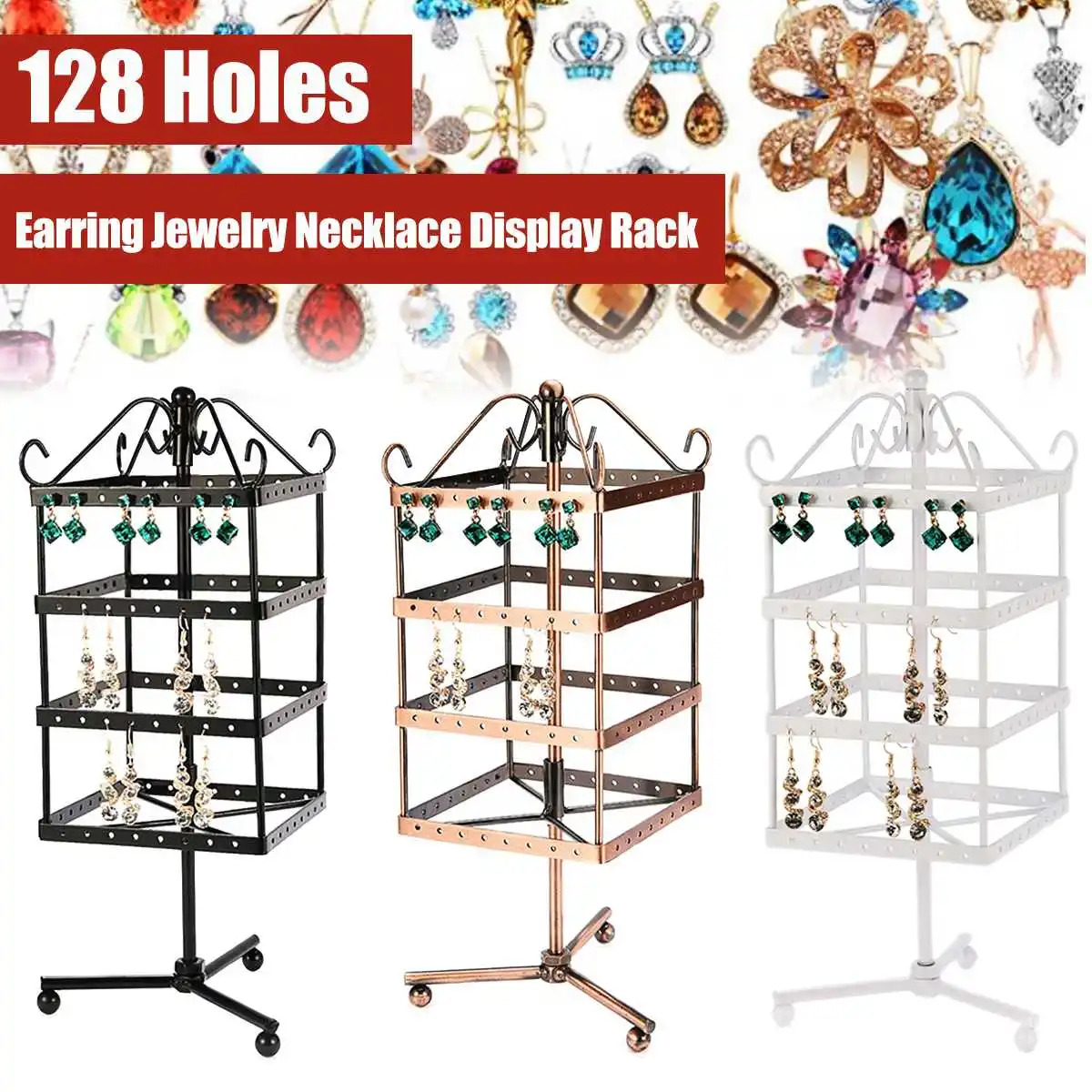 128 Holes 4-layer Earrings Organizer Jewelry Holder Necklace Bracelet Rack Rotatable Earrings Necklace Jewelry Display Racks
128 Holes 4-layer Earrings Organizer Jewelry Holder Necklace Bracelet Rack Rotatable Earrings Necklace Jewelry Display Racks