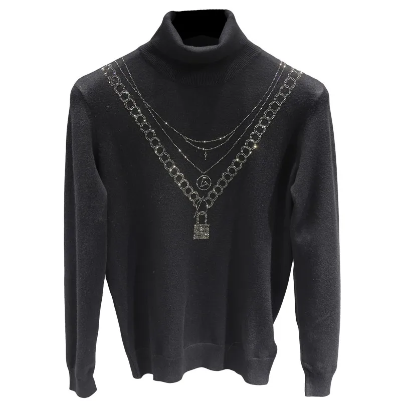 Chain Lock Diamond Knitting Top Men Turtleneck Slim Fit Long-Sleeve Pullover Sweater Elastic Solid Black Casual Autumn Winter
Chain Lock Diamond Knitting Top Men Turtleneck Slim Fit Long-Sleeve Pullover Sweater Elastic Solid Black Casual Autumn Winter