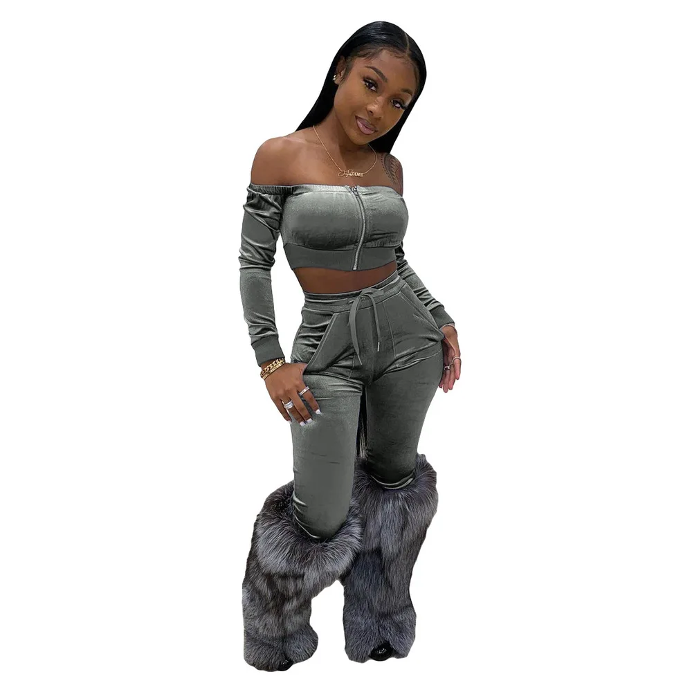 2021 Solid Two Piece Sets Off Shoulder Women's Suits Long Sleeve Fake Zippers Tops Pleated Pants Drawstring Sexy Club Tracksuit
2021 Solid Two Piece Sets Off Shoulder Women's Suits Long Sleeve Fake Zippers Tops Pleated Pants Drawstring Sexy Club Tracksuit