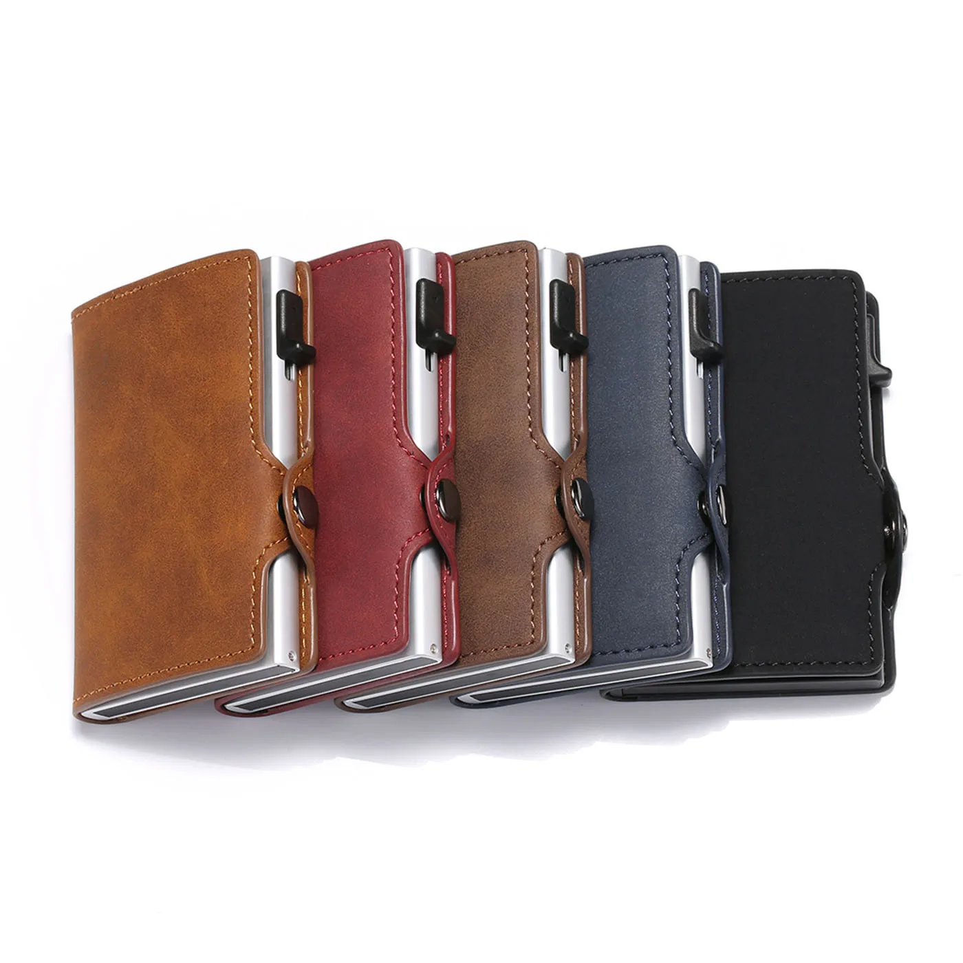Hasp Men Credit Card Holder RFID Blocking Genuine Cow Leather Automatic ID Card Holder Aluminum Metal Men Wallet Purse for Cards 
Hasp Men Credit Card Holder RFID Blocking Genuine Cow Leather Automatic ID Card Holder Aluminum Metal Men Wallet Purse for Cards