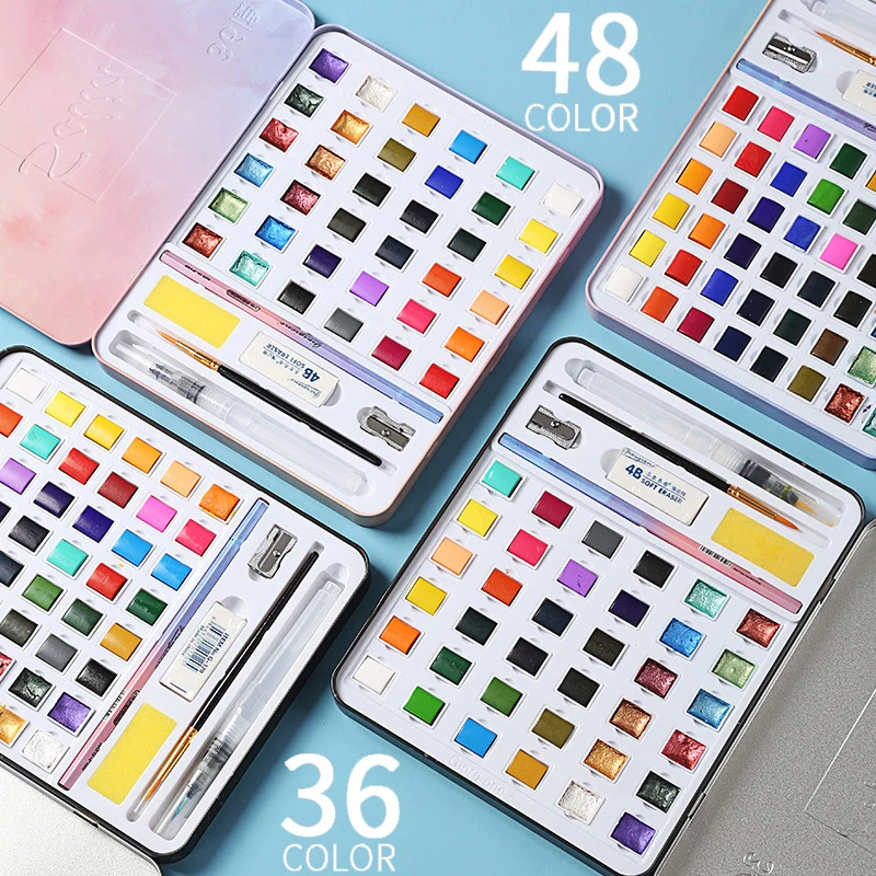 kemila 36/48 Solid Watercolor Paint Set Glitter Metallic Pearlescent Color and Drawing Paper Water Brush Pen in a Metal Box
kemila 36/48 Solid Watercolor Paint Set Glitter Metallic Pearlescent Color and Drawing Paper Water Brush Pen in a Metal Box