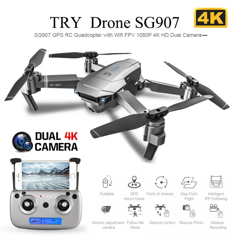 Новый Sg907 Gps Дрон с 4k 1080p Hd двойной камерой Wi Fi Rc Quadcopter оптический поток