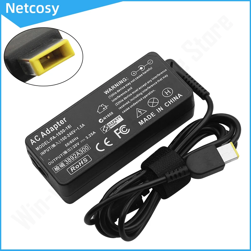 

65W 20V 3.25A Laptop Charger USB Tip For Lenovo Thinkpad E440 E450 E550 E560 T430 T440 T440S T440P T450 T460 T460S T540P T560