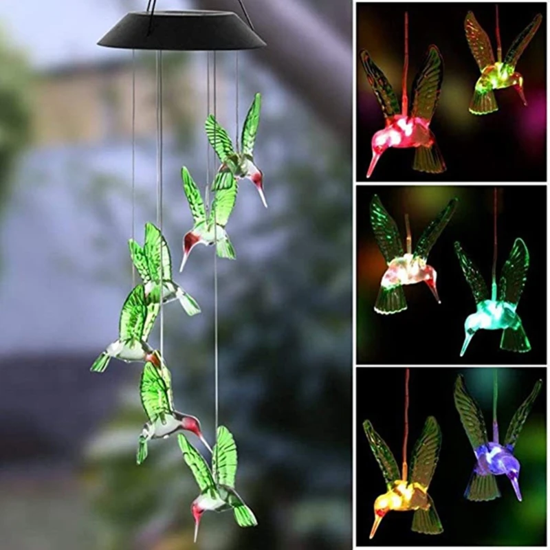 

Solar Wind Chimes Hummingbird Outdoors Home Mobile Hanging Bells Chime Decor for Garden Patio Porch Deck Waterproof Humm