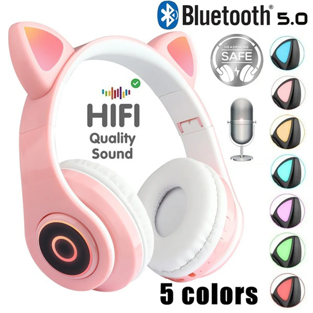 Bluetooth 5.0 Headphone Cute Kitten Ear Headset Gaming Headset Gradient LED Light Wireless Headset HIFI Stereo Headphone
Bluetooth 5.0 Headphone Cute Kitten Ear Headset Gaming Headset Gradient LED Light Wireless Headset HIFI Stereo Headphone