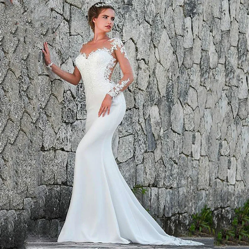 Vintage Mermaid Wedding Dress Scoop-Neck Full Sleeves Bridal Gowns Zipper Back Lace Satin Bridal Gown Robe Mariee Dentelle
Vintage Mermaid Wedding Dress Scoop-Neck Full Sleeves Bridal Gowns Zipper Back Lace Satin Bridal Gown Robe Mariee Dentelle