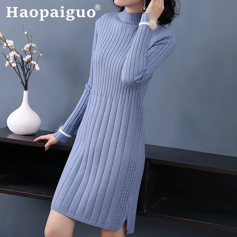 Solid Loose Knitted Autumn Dress Women Half Turtleneck Black Sweater Dress Women Long Sleeve with Hairball Solid Korean Dress
Solid Loose Knitted Autumn Dress Women Half Turtleneck Black Sweater Dress Women Long Sleeve with Hairball Solid Korean Dress