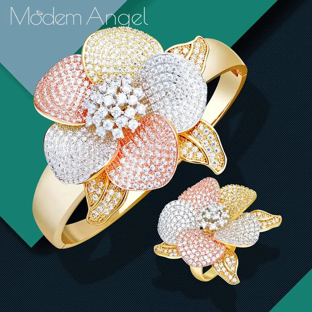 ModemAngel Luxury Flower Nigeria Bangle Ring Set Jewelry Set For Women Wedding Cubic Zircon Crystal CZ Dubai Bridal Jewelry
ModemAngel Luxury Flower Nigeria Bangle Ring Set Jewelry Set For Women Wedding Cubic Zircon Crystal CZ Dubai Bridal Jewelry