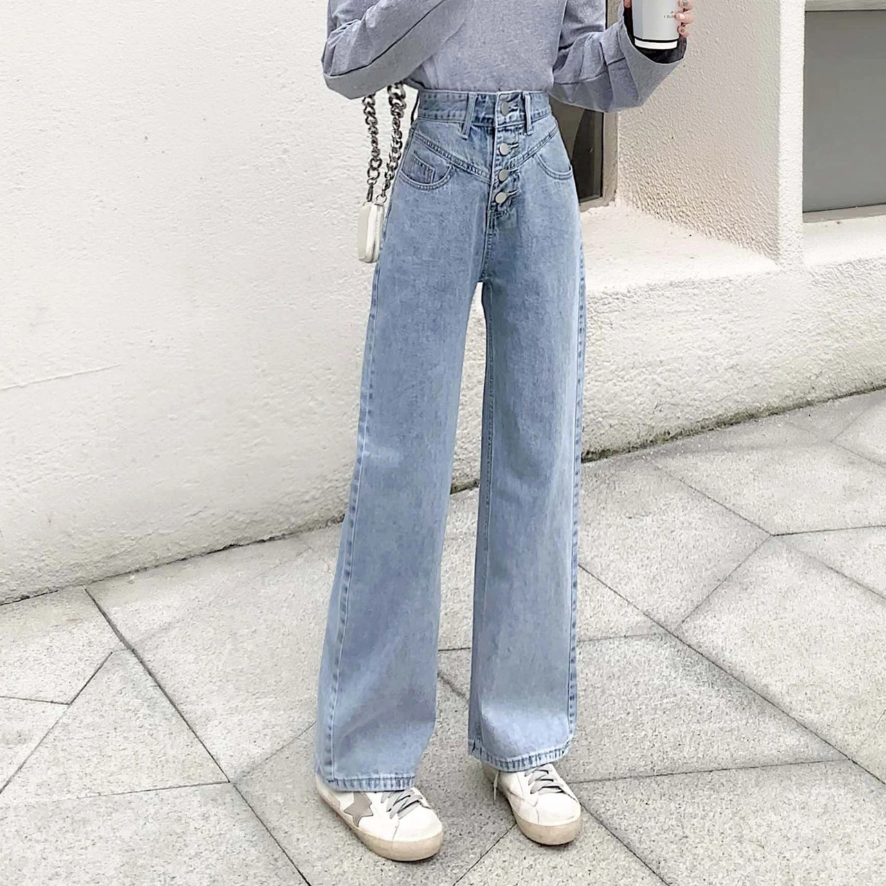 2021 New Women High Waist Wide Leg Pants Ladies Casual Loose Straight Denim Jeans Girl Students Trousers Pants placket buttoned
2021 New Women High Waist Wide Leg Pants Ladies Casual Loose Straight Denim Jeans Girl Students Trousers Pants placket buttoned