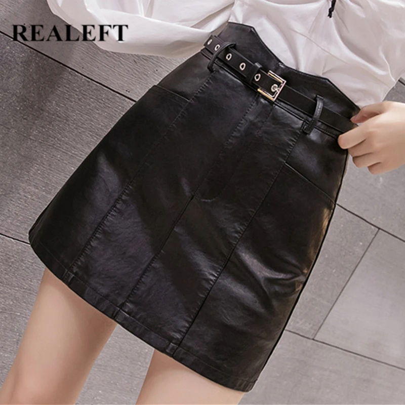 REALEFT Autumn Winter Black PU Leather Women's Skirts with Belted 2021 New High Waist Office A-Line Wrap Mini Skirts Female
REALEFT Autumn Winter Black PU Leather Women's Skirts with Belted 2021 New High Waist Office A-Line Wrap Mini Skirts Female
