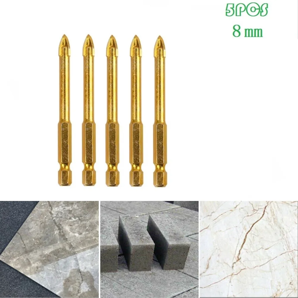5 Pcs Cross Drill Bits 8mm Spear Head W/ Hex Shank Titanium For Ceramic Tile Marble Glass Cutting Power Tools Parts
5 Pcs Cross Drill Bits 8mm Spear Head W/ Hex Shank Titanium For Ceramic Tile Marble Glass Cutting Power Tools Parts