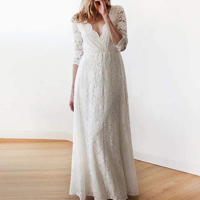 2022 A-Line Wedding Dress Three Quarters Sleeves Deep V-Neck Lace Appliques Bridal Dress Bridal Gown robes de mariées
2022 A-Line Wedding Dress Three Quarters Sleeves Deep V-Neck Lace Appliques Bridal Dress Bridal Gown robes de mariées