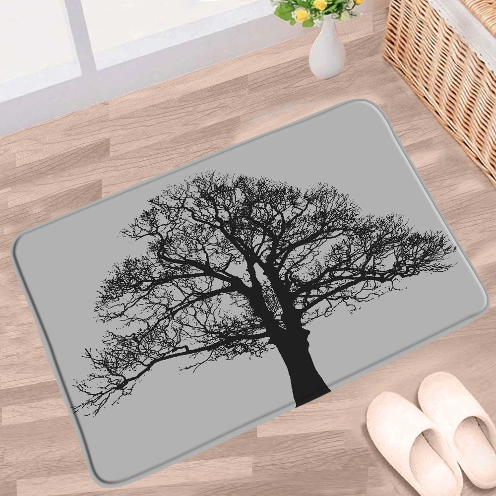 

Black Trees Bath Mat Forest Palm Tree Ocean Scenery Pattern Non-slip Rug Flannel Decor Bathroom Kitchen Entrance Carpet Doormat