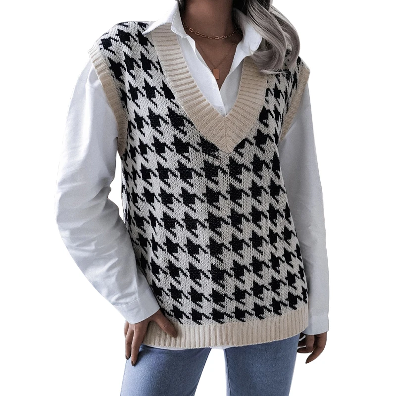 Fanco Casual Knitted Houndstooth Sweater Vest Women 2021 Spring New V-Neck Loose Oversized Sleeveless Casual Pullover Waistcoat
Fanco Casual Knitted Houndstooth Sweater Vest Women 2021 Spring New V-Neck Loose Oversized Sleeveless Casual Pullover Waistcoat