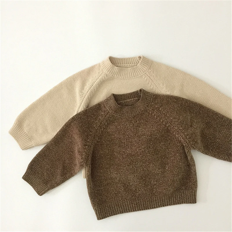 2021 коричневые детские свитера на весну и зиму для маленьких мальчиков девочек