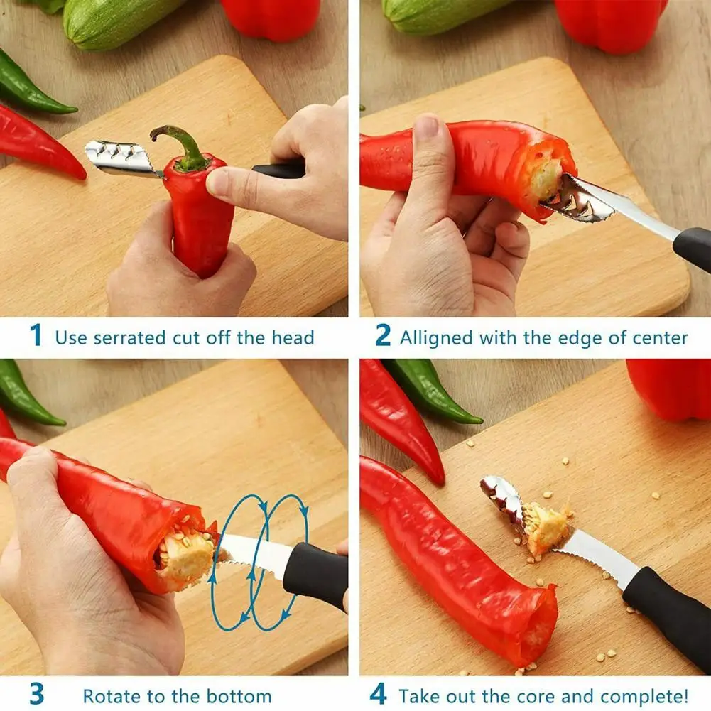 Hot Sales Pepper Corer Serrated Slice Multi-Function Stainless Steel Vegetables Chili Cutter for Kitchen
Hot Sales Pepper Corer Serrated Slice Multi-Function Stainless Steel Vegetables Chili Cutter for Kitchen