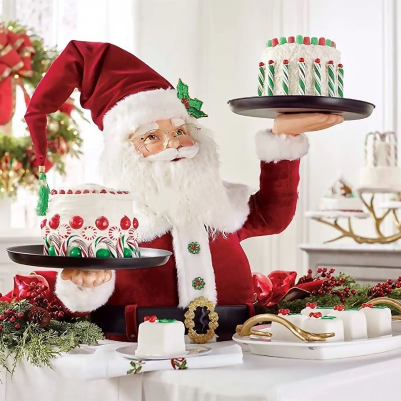 

Рождественский держатель для сладостей с Санта-Клаусом, подставка для закусок, тортов, кондитерских изделий, конфет, напитков, десертов, блю...