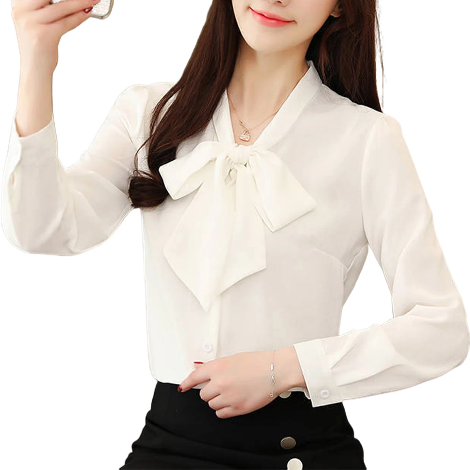 Fashion Autumn Women T-Shirts Long Puff Sleeve shirt Buttons Necktie Bowknot Shirt Women's Clothing 2022
Fashion Autumn Women T-Shirts Long Puff Sleeve shirt Buttons Necktie Bowknot Shirt Women's Clothing 2022