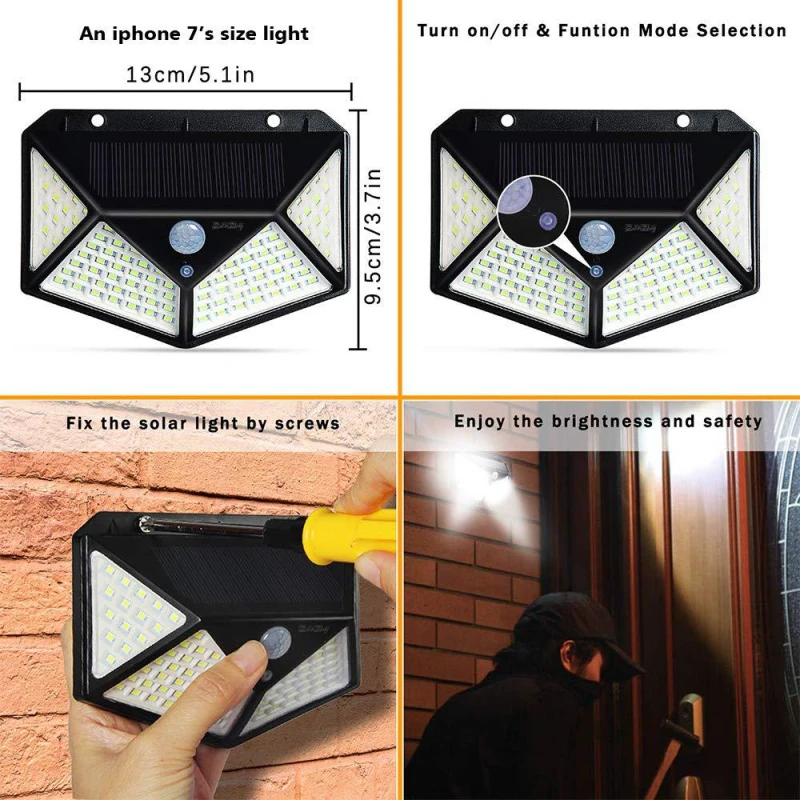 4pcs 100 led solar wall light pir motion sensor 3 mode lighting dwaterproof water garden light street light corridor
4pcs 100 led solar wall light pir motion sensor 3 mode lighting dwaterproof water garden light street light corridor