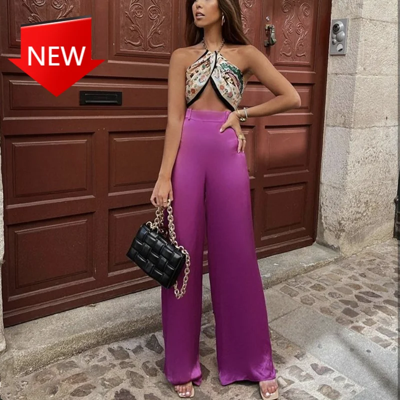 Pants 2021 Spring Casual Loose High Waisted Pant Ladies Soft Solid Beach Pant Woman Elegant Purple Satin Wide Leg
Pants 2021 Spring Casual Loose High Waisted Pant Ladies Soft Solid Beach Pant Woman Elegant Purple Satin Wide Leg