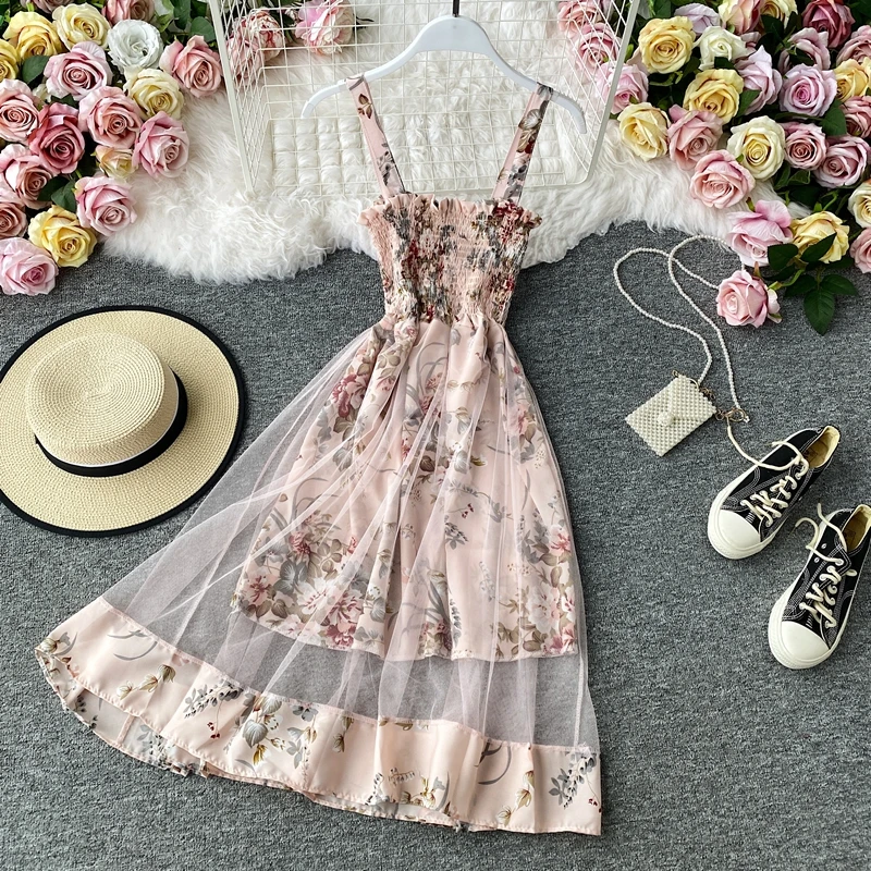 2021 summer new French floral dress mesh stitching sleeveless dress sexy tube strap dresses
2021 summer new French floral dress mesh stitching sleeveless dress sexy tube strap dresses